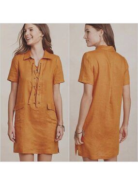 NEW Anthropologie Maeve Women's Linen Mango Lace-Up shirt shift Dress Size 6